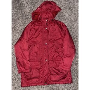 Vintage Eddie Bauer Red Chore Jacket Women’s‎ Size Large Red Lined Puffer Hooded